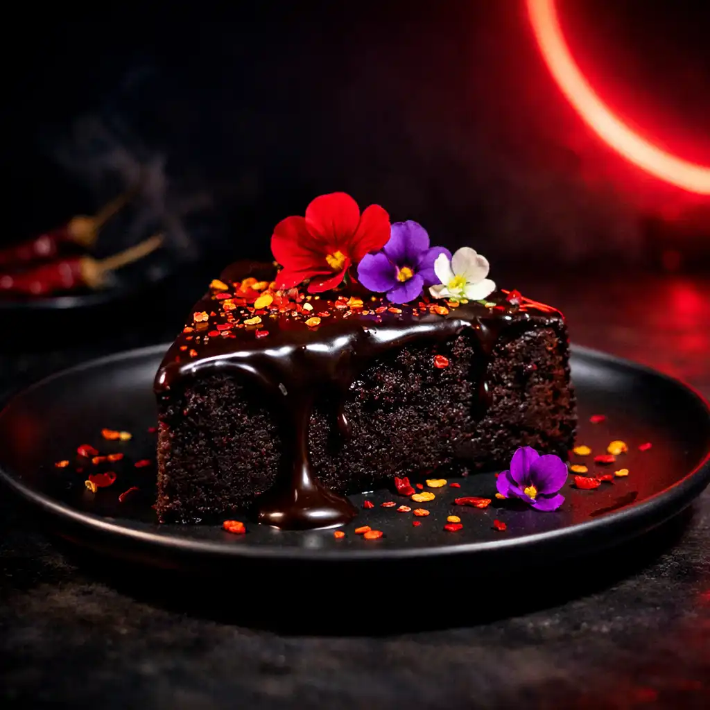 Deser czekoladowy z nutą chili na eleganckim talerzu
